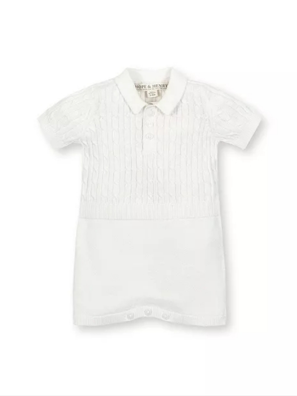 Hope & Henry | Baby Organic Short Sleeve Cable Knit Sweater Romper